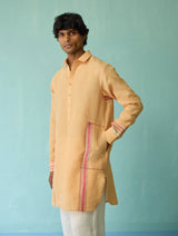 Briar Collar Border Linen Kurta - Apricot