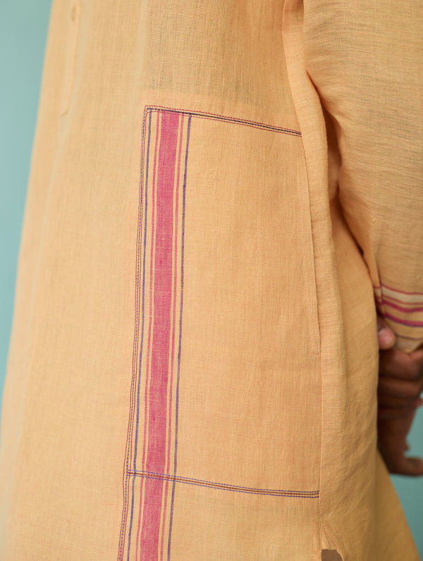 Briar Collar Border Linen Kurta - Apricot