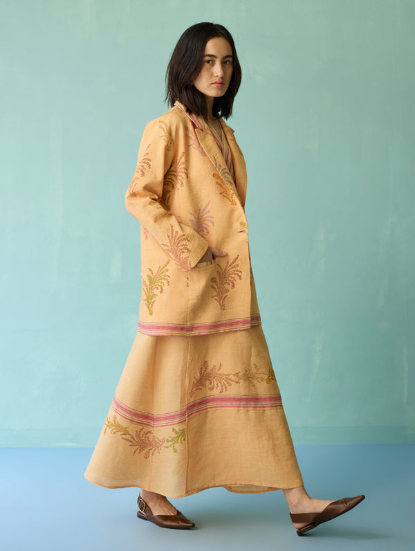 Sira Border Linen Floral Co-ord Set - Apricot