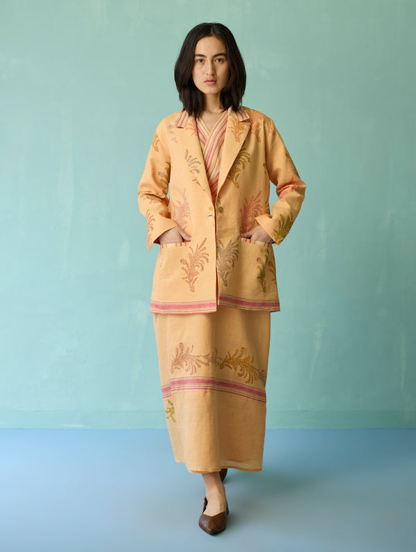 Sira Border Linen Floral Co-ord Set - Apricot