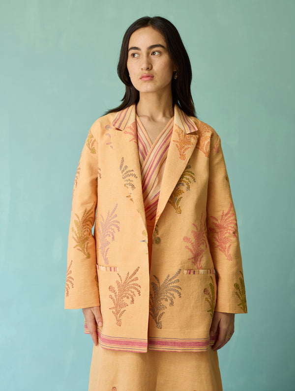Arya Block Printed Floral Blazer - Apricot
