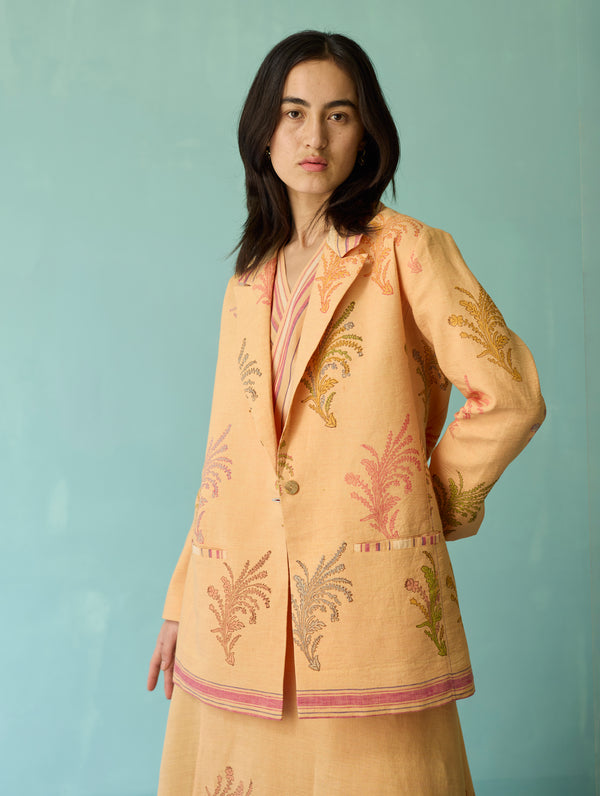 Arya Block Printed Floral Blazer - Apricot