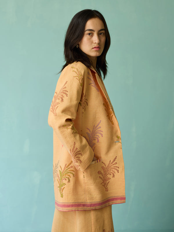 Arya Block Printed Floral Blazer - Apricot