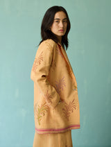 Arya Block Printed Floral Blazer - Apricot