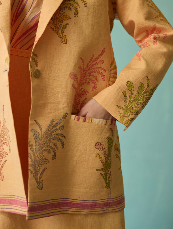 Arya Block Printed Floral Blazer - Apricot