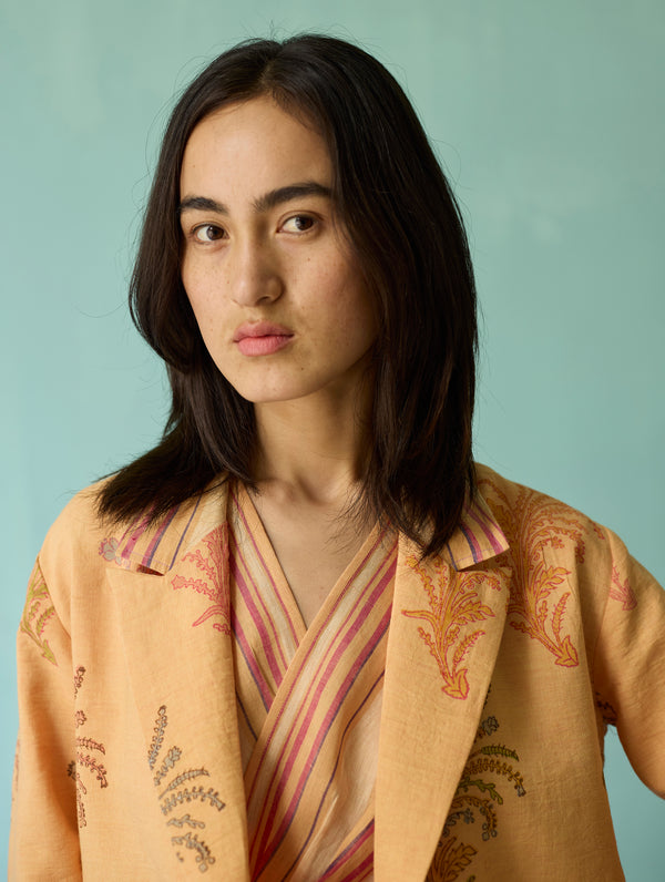 Arya Block Printed Floral Blazer - Apricot