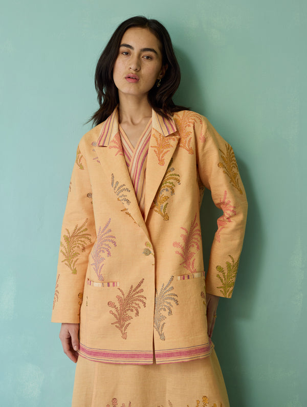 Arya Block Printed Floral Blazer - Apricot