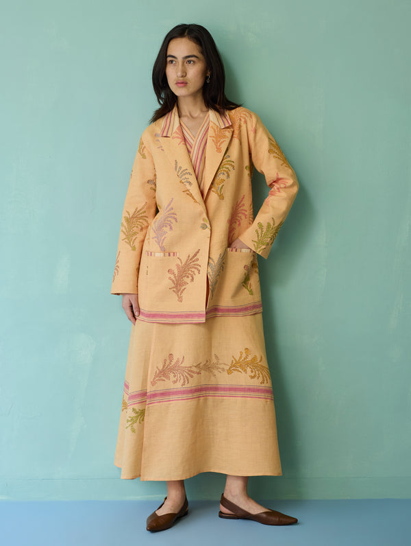 Sira Border Linen Floral Co-ord Set - Apricot