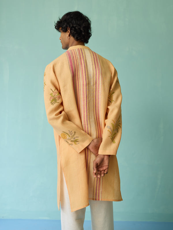 Farhan Block-Printed Floral Kurta - Apricot
