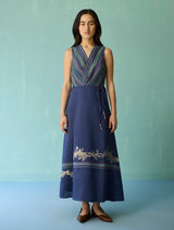 Sira Border Linen Floral Co-ord Set - Indigo
