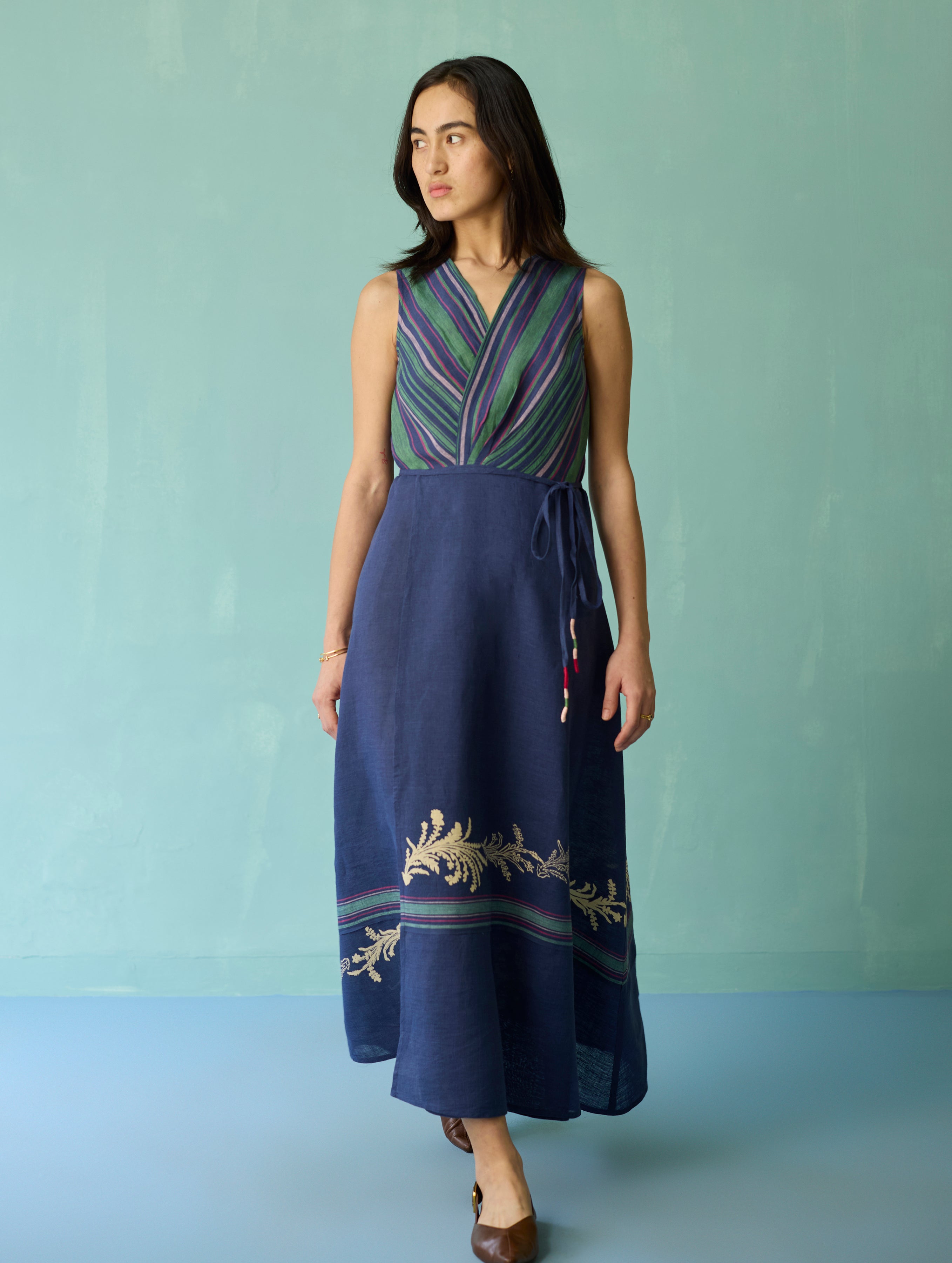 Sira Border Linen Floral Co-ord Set - Indigo