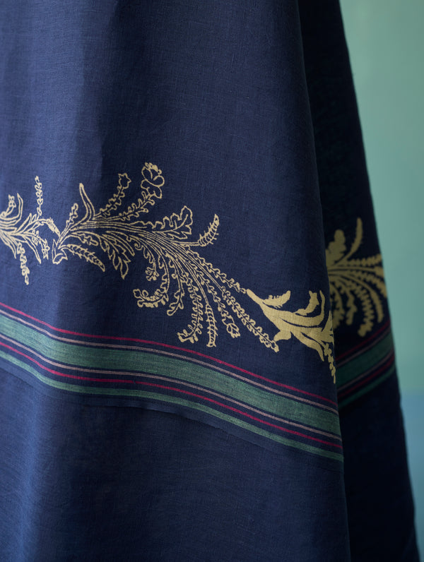 Sira Border Linen Floral Wrap Dress - Indigo