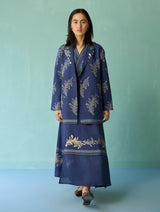 Arya Block Printed Floral Blazer - Indigo