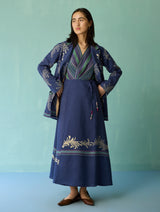Sira Border Linen Floral Co-ord Set - Indigo