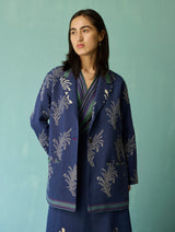 Sira Border Linen Floral Co-ord Set - Indigo