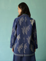 Arya Block Printed Floral Blazer - Indigo