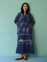Sira Border Linen Floral Co-ord Set - Indigo