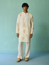 Haruto Hand-Embroidered Floral Kurta Set - Ivory