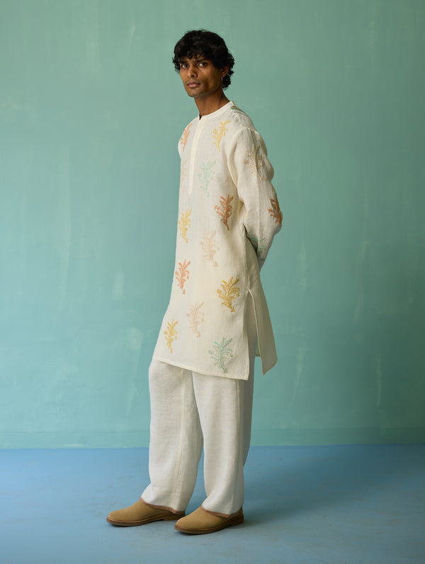 Haruto Hand-Embroidered Floral Kurta - Ivory