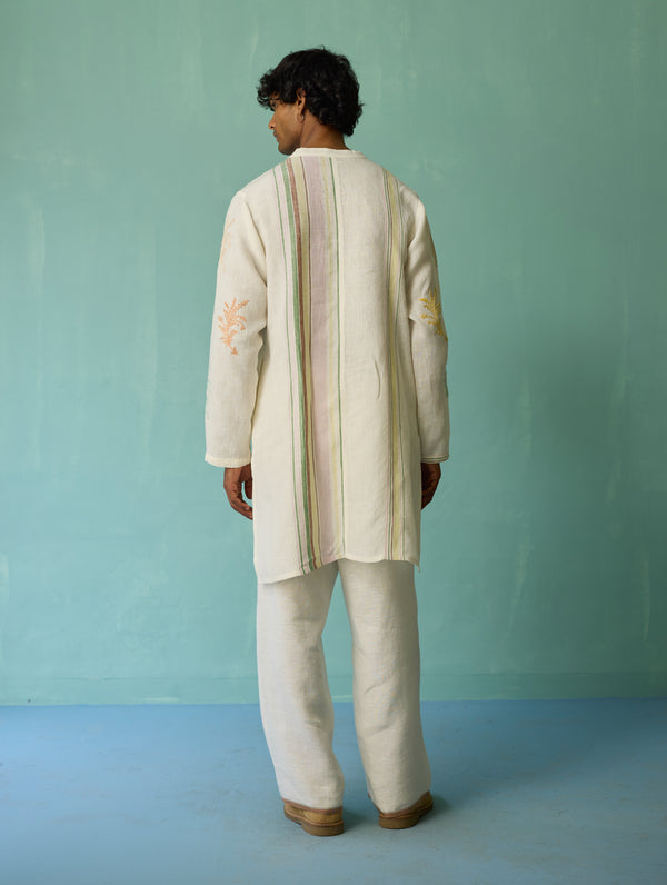 Haruto Hand-Embroidered Floral Kurta - Ivory