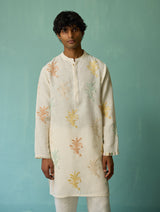 Haruto Hand-Embroidered Floral Kurta Set - Ivory
