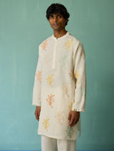 Haruto Hand-Embroidered Floral Kurta Set - Ivory