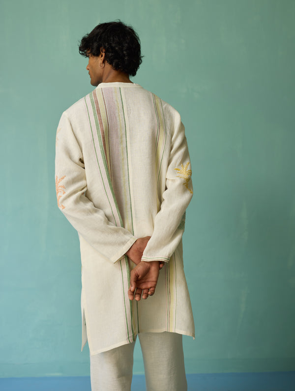 Haruto Hand-Embroidered Floral Kurta Set - Ivory