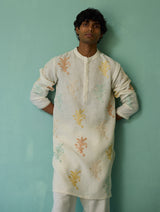 Haruto Hand-Embroidered Floral Kurta Set - Ivory