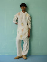 Haruto Hand-Embroidered Floral Kurta Set - Ivory