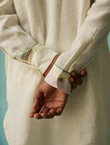 Briar Collared Border Linen Kurta Set - Ivory
