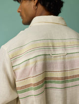 Briar Collared Border Linen Kurta Set - Ivory