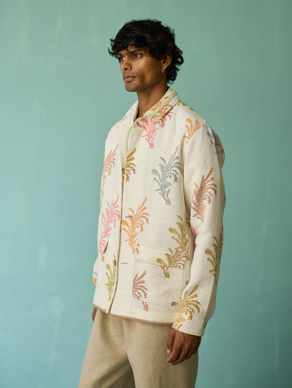 Bardor Floral Block-Printed Jacket - Ivory