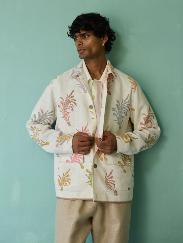 Bardor Floral Block-Printed Jacket - Ivory