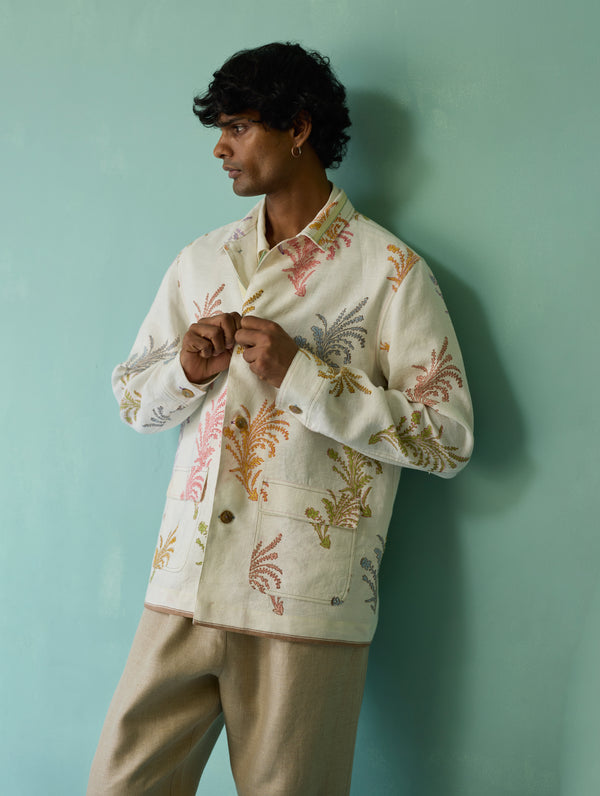 Bardor Floral Block-Printed Jacket - Ivory