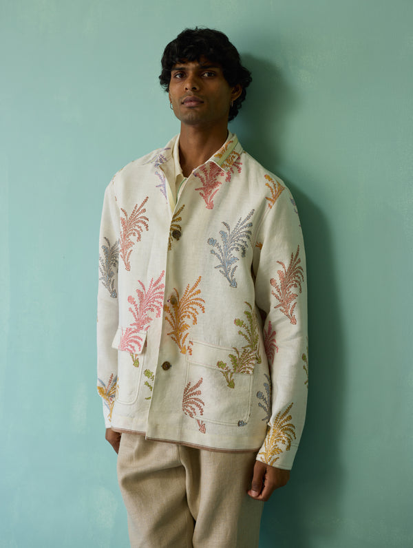 Bardor Floral Block-Printed Jacket - Ivory