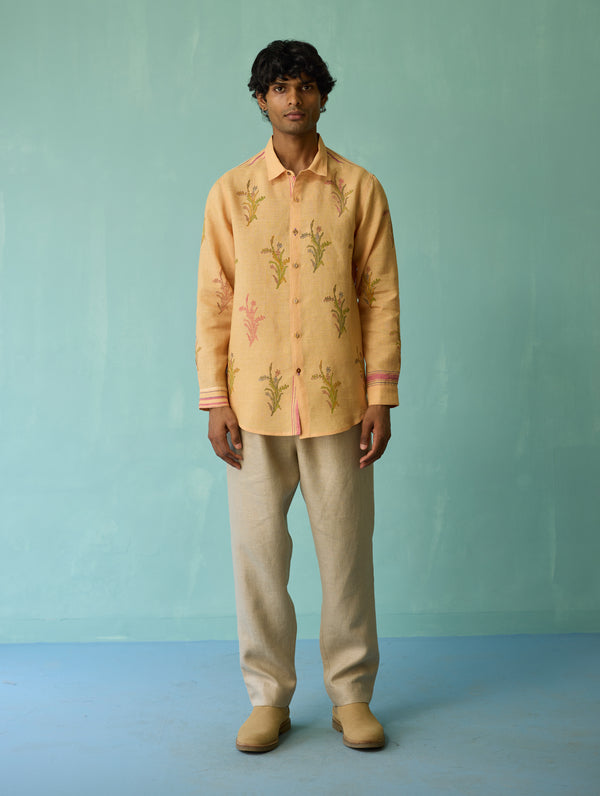 Arden Block-Printed Floral Shirt - Apricot