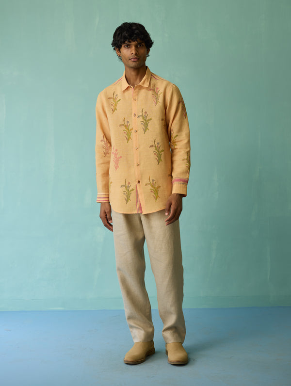 Arden Block-Printed Floral Shirt - Apricot