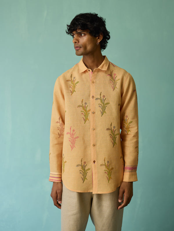 Arden Block-Printed Floral Shirt - Apricot
