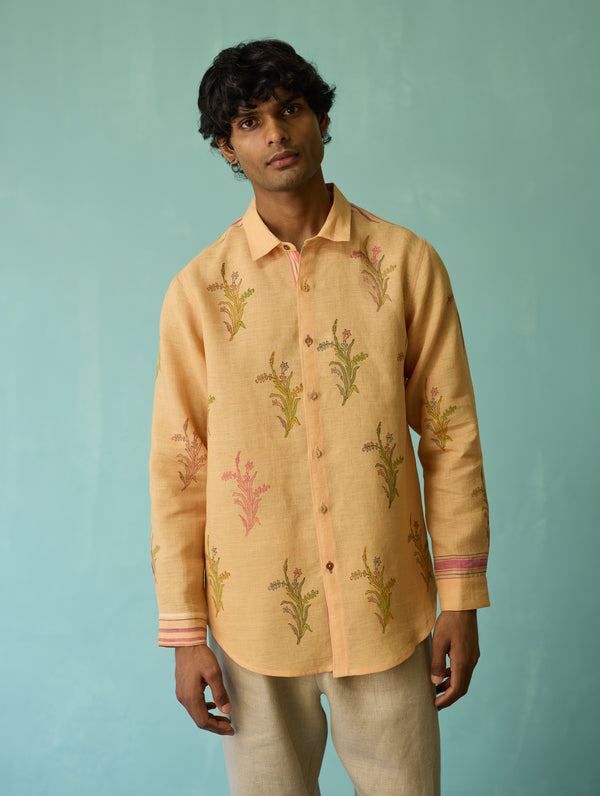 Arden Block-Printed Floral Shirt - Apricot