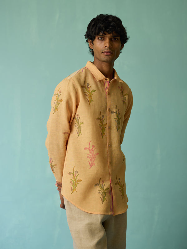 Arden Block-Printed Floral Shirt - Apricot
