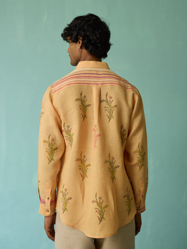 Arden Block-Printed Floral Shirt - Apricot