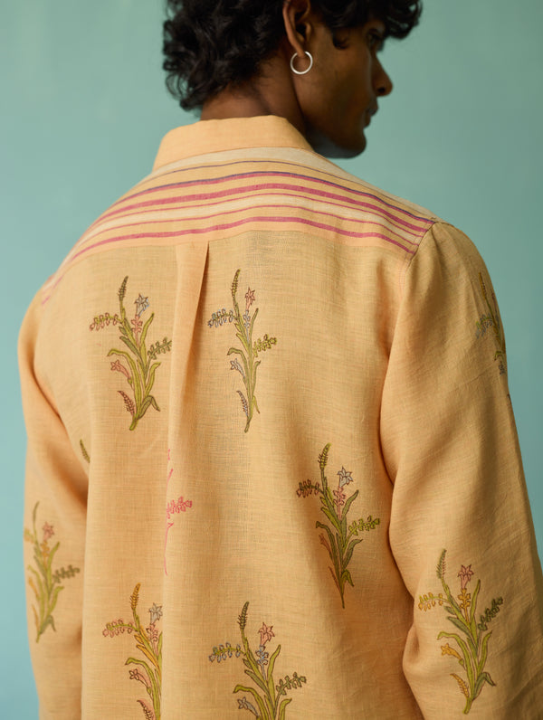 Arden Block-Printed Floral Shirt - Apricot