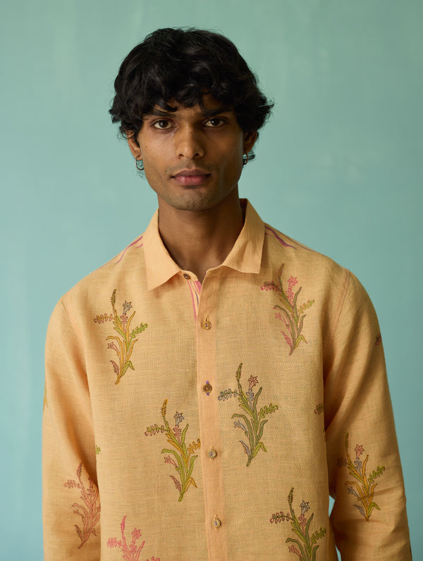 Arden Block-Printed Floral Shirt - Apricot