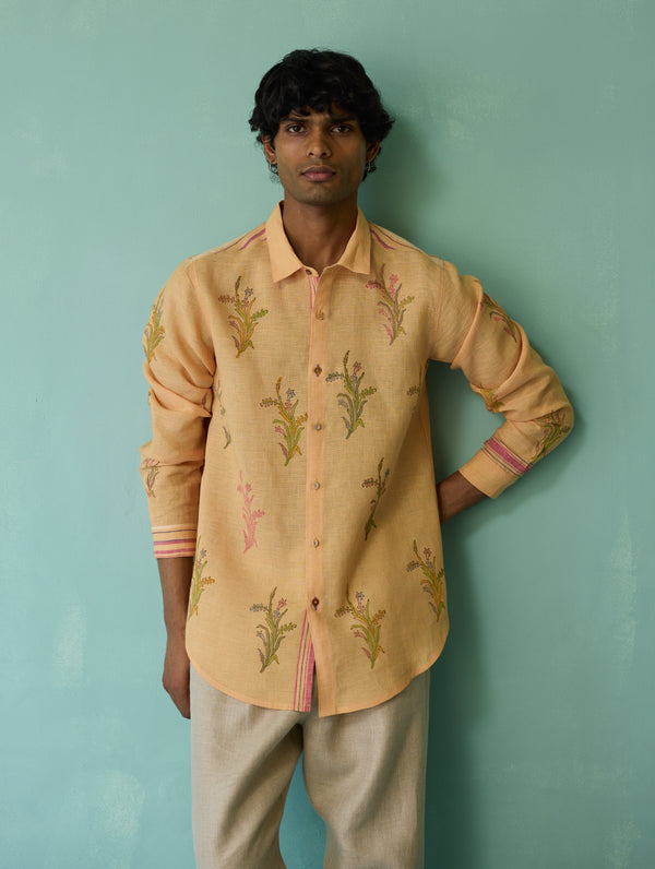 Arden Block-Printed Floral Shirt - Apricot