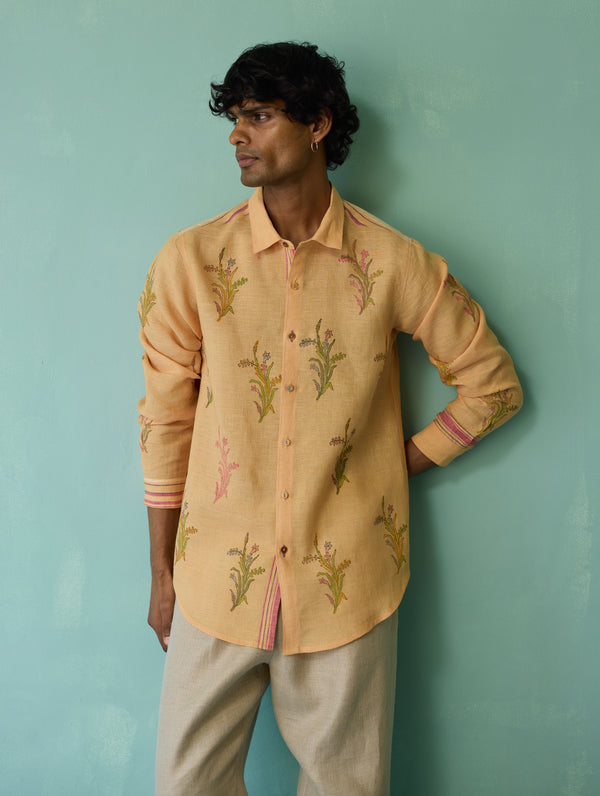 Arden Block-Printed Floral Shirt - Apricot
