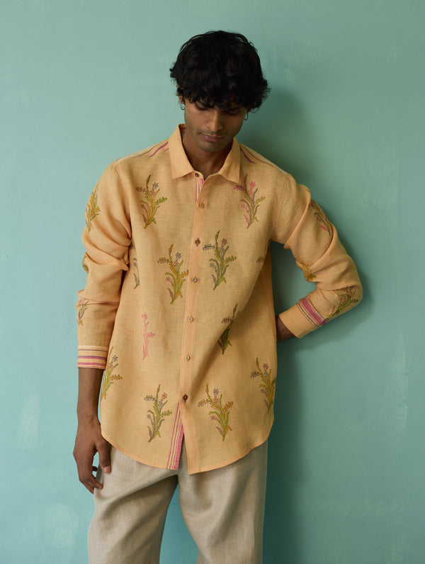 Arden Block-Printed Floral Shirt - Apricot