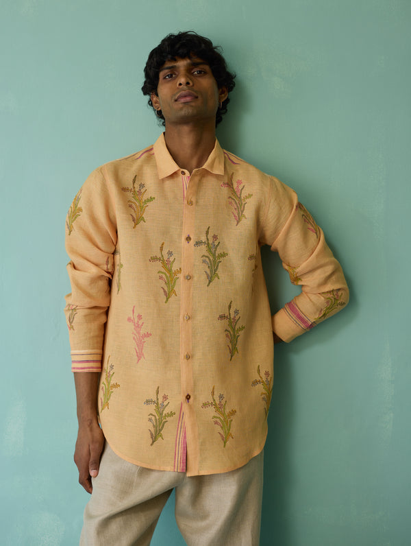 Arden Block-Printed Floral Shirt - Apricot