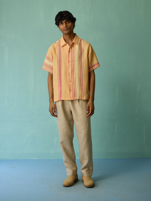 Heath Camp Collar Linen Shirt - Apricot