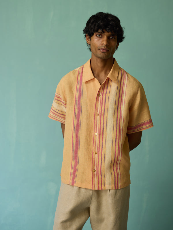 Heath Camp Collar Linen Shirt - Apricot