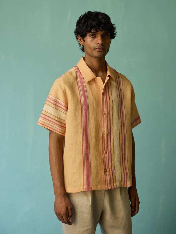 Heath Camp Collar Linen Shirt - Apricot